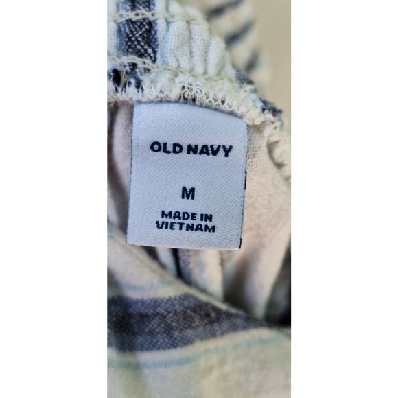 Old Navy Linen Blend Wide Leg Cropped Stripped Jumpsuit White-Blue Size M - Picture 3 of 9